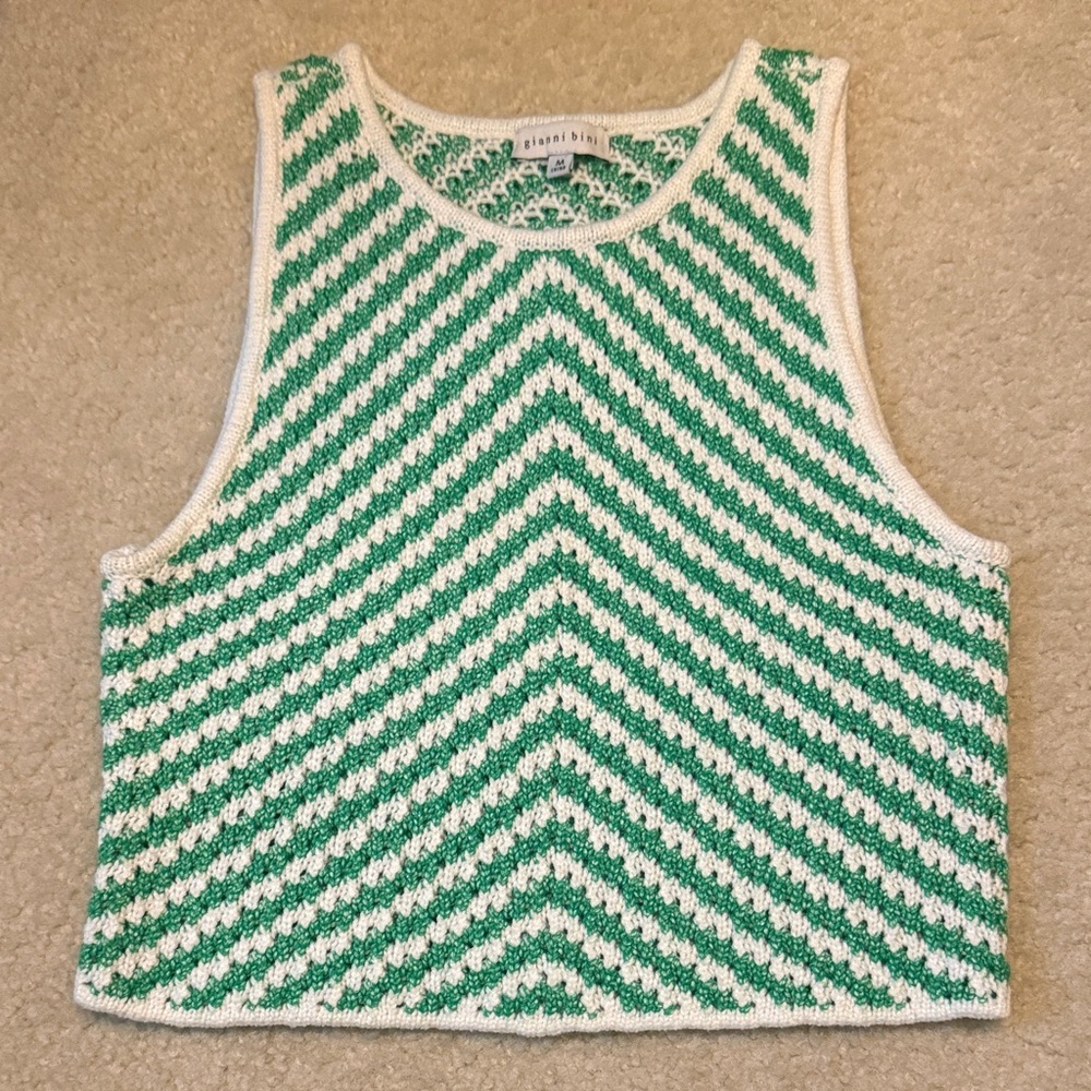 Gianni Bini Green and White Chevron Knit Top